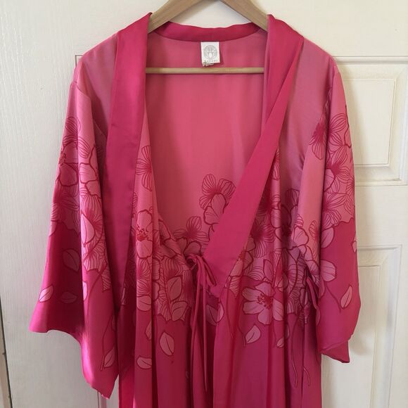 Natori Womens Nightgown Robe S Pink Tropical Floral Lounge Sleep Pajamas Resort - Picture 3 of 12